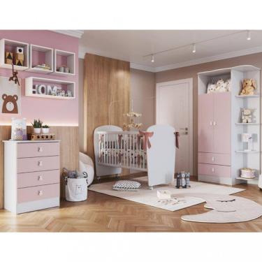 Imagem de Quarto de Bebê Completo Guarda Roupa Cômoda e Berço com Rodízios Corujinha Percasa