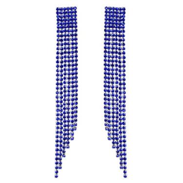 Imagem de Brincos de gota de strass extra longos femininos com franja brilhante em formato de cachoeira de zircônia cúbica, brincos de cristal para festas de casamento, casamento e imitação de diamante para noivas e damas de honra, Zircônia cúbica, Zircônia cúbica