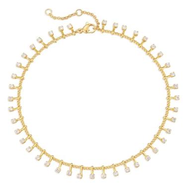 Imagem de Dremmy Studios Tornozeleira de corrente de ouro simples, ouro 14 quilates, banhado a prata, disco delicado, olho turco, verão, praia, tornozelo, joia para mulheres, CZ Tassel, Latão, Zircônia cúbica