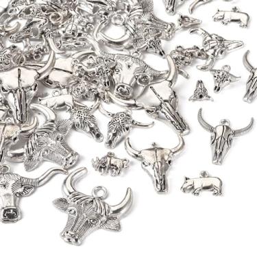 Imagem de Spritewelry Pingentes de cabeça de gado de liga de liga de estilo tibetano de prata antigo pingentes de cabeça de boi pingente de cabeça de touro para cowboy, cowgirl, joias, brincos, colar,