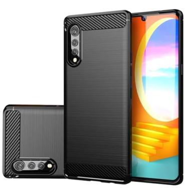 Imagem de Gufuwo Capa para LG Velvet/LG Velvet 5G LMG900, capa de telefone fina de fibra de carbono TPU capa protetora antiarranhões à prova de choque para LG Velvet Black