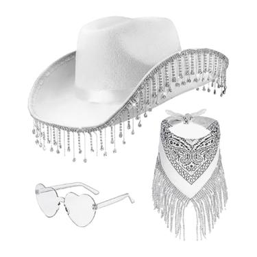 Imagem de Fiocias Chapéu de cowboy sunhat para performance de palete de aniversário de Halloween cosplay, Branco