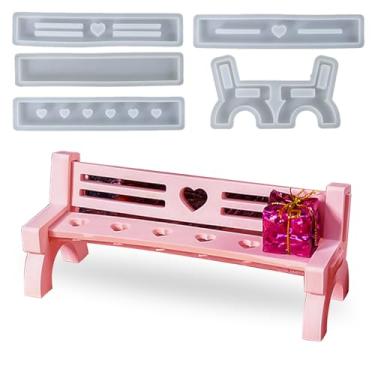Imagem de Wehous Conjunto de moldes em forma de banco com 5 peças, moldes de silicone para cadeira 3D para fundição de resina epóxi, gesso de concreto, suporte exclusivo de joias amorosas, suporte de vela,
