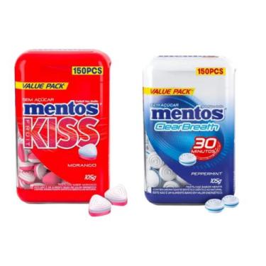 Imagem de Kit 2 pastilhas Mentos sem açúcar 1 pote Kiss Morango e 1 pote Pepperm