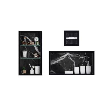 Imagem de Nicho Em Porcelanato Para Banheiro - kit com 3 peças (Preto Marmorizado)