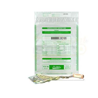 Imagem de 100 sacos de depósito bancário invioláveis, 30,5 x 40,6 cm, branco/opaco, numeração serializada, código de barras, fita de fechamento vazio de prensa e lacre (100 sacos)