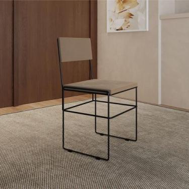 Imagem de Cadeira de Jantar Industrial Estofada Veludo Bege Aço Preto Vitoria - 