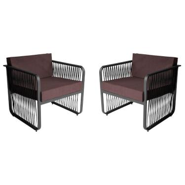 Imagem de Conjunto 2 Poltronas área Externa Corda Náutica Santiago Preto-marrom