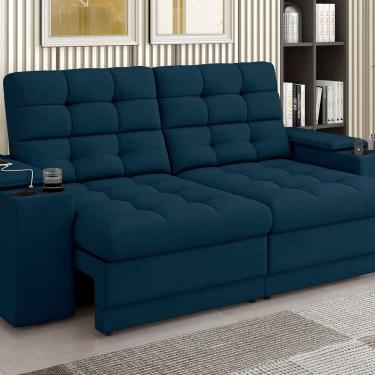 Imagem de Sofá Kansas Vel Copo/usb 205 Cm Retrátil e Reclinável 3 Lugares Azul