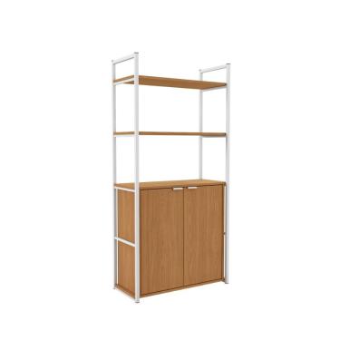 Imagem de Estante Multiuso 5 Prateleiras 2 Portas Kappesberg Crome Industrial Canela/Branco Brilho