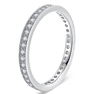 Imagem de AVECON 2 mm/2,5 mm zircônia cúbica/esmeralda/safira anéis eternidade para mulheres vintage empilhável anel de noivado zircônia cúbica aliança de casamento tamanho 5-9, Latão, Zircônia cúbica