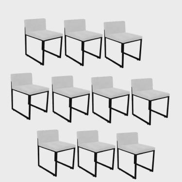 Imagem de Kit 10 Cadeiraa De Jantar Escritório Recepção Lee Office Industrial Ferro Preto Tecido Sintético Branco - Ahz Móveis