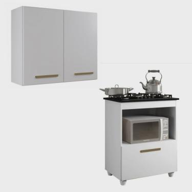 Imagem de Conjunto Armário Aéreo de Cozinha 2 Portas e Balcão para Cooktop 5 Bocas 1 Porta 1 Nicho