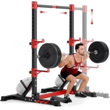Imagem de Rack de agachamento YOLEO com barra de tração ajustável e braços de se