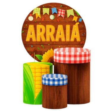 Imagem de Trio Capas de Cilindro + Capa Painel Redondo Temática Festa Junina - Estampa Milho e Xadrez -Decoração de Eventos Temáticos