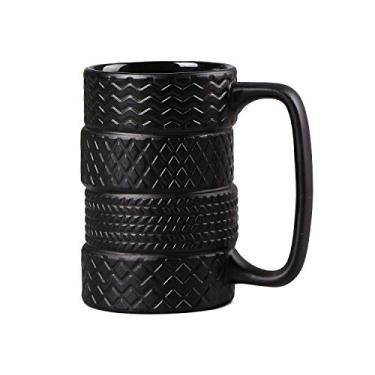 Imagem de VanEnjoy Caneca de cerâmica fosca 3D Cool Black em forma de pneu grande xícara de chá de café presentes exclusivos fãs de carro 400 ml