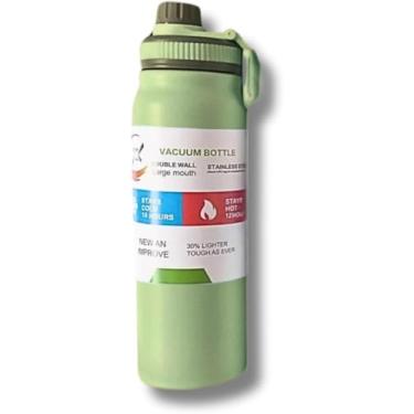 Imagem de Garrafa Térmica 800ml de Aço Inoxidável, Parede Dupla, Isolamento Térmico a Vácuo, Bico Antivazamento, Com Alça Larga e Infusor. (Verde)