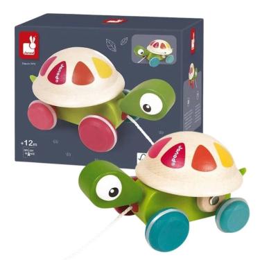 Imagem de Tartaruga Para Passear Com Rodinhas Carrinho Infantil Em Madeira Com Cordinha - /Janod