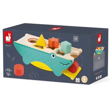Imagem de Encaixa Formas Crocodilo Tropik Brinquedo Didático com 9 Peças em Madeira