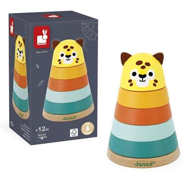 Imagem de Brinquedo Infantil Onça De Empilhar Em Madeira Com 7 Peças Coloridas - Janod