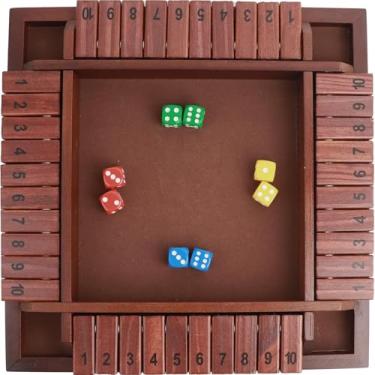 Imagem de MerryPony Shut The Box Game 10 Numbers, 2-4 Player 12 Inch Wooden Board Games with 12 Dice, Table Math Games for Adults and Kids, Dice Games for Families, Classroom, Party or Pub