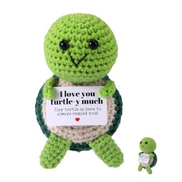 Imagem de TOYMIS Tartaruga positiva de crochê, I Love You Turtle-Y Much emocional com porta-chaves mini animal de malha presente positivo para decoração de casa e escritório
