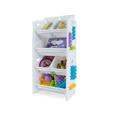 Imagem de UNiPLAY Organizador de brinquedos com 6 compartimentos de armazenamento removíveis, organizador de vários compartimentos para livros, blocos de construção, materiais escolares, brinquedos com moldura de placa de base (branco)