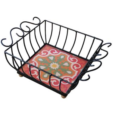 Imagem de Fruteira De Mesa Ferro E Azulejo Quadrada Grande Pra Cozinha Azulejo G3