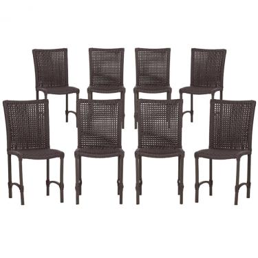 Imagem de 8 Cadeiras De Jantar Cannes De Alumínio Pintura Marrom Trama Marrom