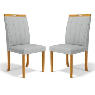 Imagem de Kit Com 2 Cadeiras Aurora Madeira Maciça Estofadas Para Mesa De Jantar Linho Cinza 407