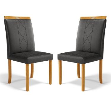 Imagem de Kit Com 2 Cadeiras Ana Madeira Maciça Estofadas Para Mesa De Jantar Courino Preto 503