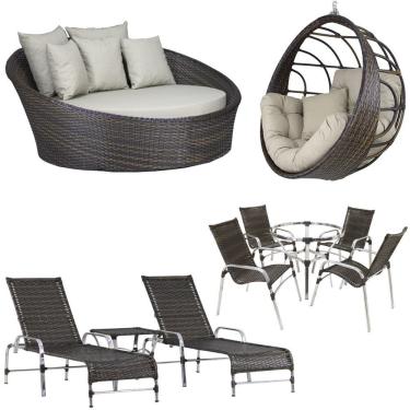 Imagem de 4 Cadeiras E Mesa, 2 Espreguiçadeiras, 1 Balanço E Chaise Pedra Ferro