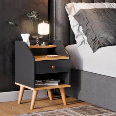 Imagem de Mesa De Cabeceira 1 Gaveta Nicho Prateleiras Mini Cômoda Criado Dakota