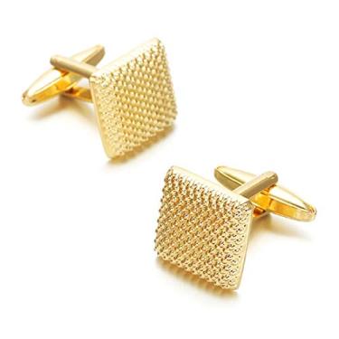 Imagem de Abotoaduras de luxo estilo smoking francês com elos texturizados de metal dourado