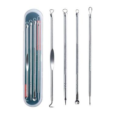 Imagem de 4 Pçs Removedor Extrator De Cravo Acne Espinha Pinças Cureta Inox - Ki