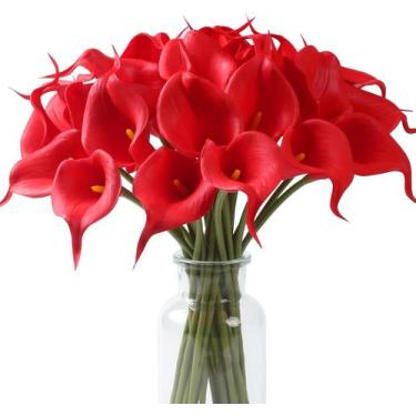 Imagem de 10 Flores Vermelho 35cm Calla Copo de Leite Artificial - La Caza Store