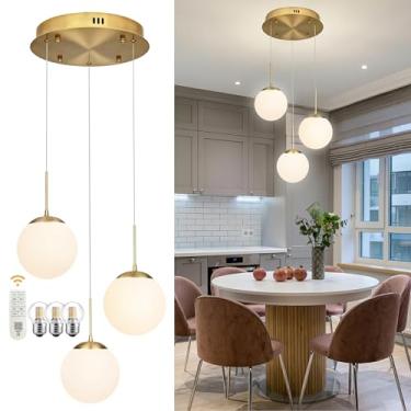 Imagem de KoKo&Yukina Koko&Yukina 3 Luzes Globo De Vidro Pendente Lustre Moderno Bola De Vidro Dourado Luminárias Pendentes De Comprimento Ajustável Luminárias De Teto De Vidro Branco Leitoso Para Hall De Ent