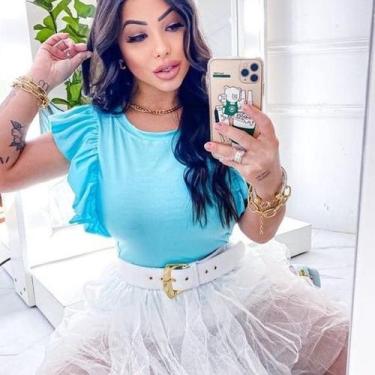 Imagem de Blusa feminina manga curta babado viscolaycra - Filó Modas, m, Verde