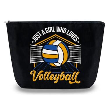 Imagem de Sugchairo Presentes de vôlei para mulheres, bolsa de maquiagem pequena, acessórios de viagem, presentes de aniversário para filha, irmã, Preto