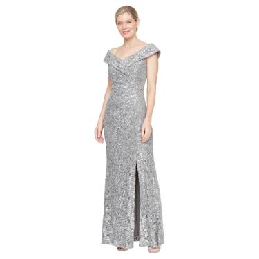 Imagem de Alex Evenings Vestido feminino tomara que caia, renda e lantejoulas elegante para mãe da noiva ou do noivo, Com fio de estanho, 50