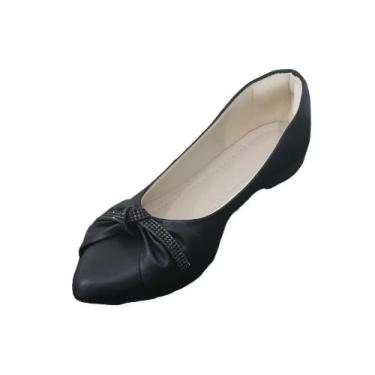 Imagem de Sapatilha Feminina Bico Fino Preta Nó Strass Preto - Zaya, 37