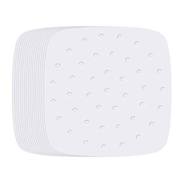 Imagem de 100 peças de forros de frigideira de ar, forros de vaporizador de bambu Vancens, folhas de papel perfurado premium, tapete de cesta antiaderente, perfeito para fritadeiras de ar/vapor/assar/cozinhar, Branco, 7.5 Inches Air Fryer Liners