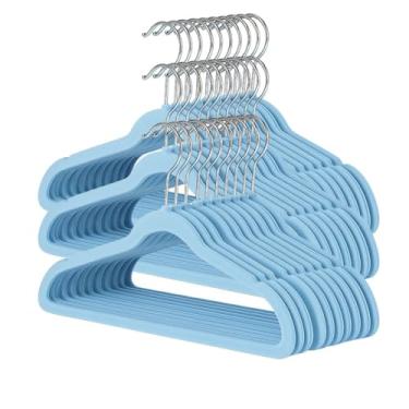 Imagem de Kit 30 Cabide Infantil de Veludo Antideslizante Slim Ultrafino para Roupa Calça Camiseta de Bebe (Azul)