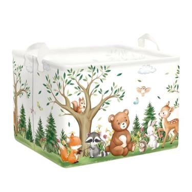 Imagem de HUUMONSS Cesto de roupa suja dobrável de animais da floresta, árvore, cesto de armazenamento infantil, grande, caixa de presente para meninos e meninas, caixa de brinquedos para berçário, urso, 36L