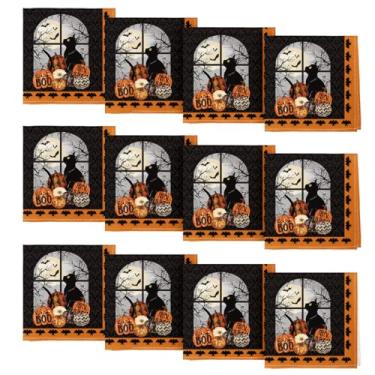 Imagem de Horaldaily Guardanapos de pano de Halloween 45,7 x 45,7 cm, xadrez búfalo, abóbora, lua, gato, festa, jantar, decoração, guardanapos laváveis, conjunto de 12