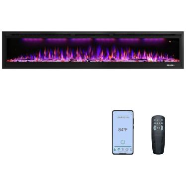 Imagem de Lareira Elétrica de Embutir A44x219L com Controle Remoto e Temporizador, 110V 1500W, Rodalflame, Preta