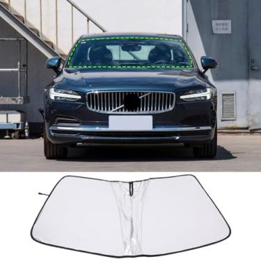 Imagem de Para-brisas compatível com Volvo S90 2017-2024 Protetor de para-brisa frontal dobrável, bloqueia os raios UV mantém o refrigerador do seu carro (S90 (B))