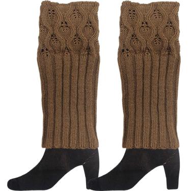 Imagem de Par Polaina Feminina Adulta Meia Longa Malha Tricô Lã Marrom