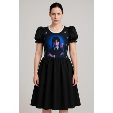 Imagem de Vestido Adulto e Infantil  Wandinha  Preto Liso  Halloween - Ana Fanta