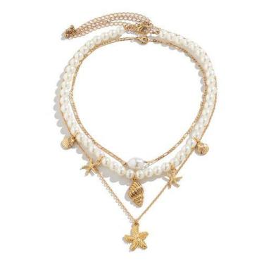 Imagem de L0241 Colar Bijuteria Festa Luxo Praia Pérola Estrela F0210 - xumi_xum